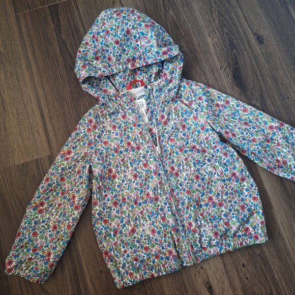 💙 Gap Girls Floral Lined Hooded Rain Jacket Size 5T Fall Winter Streetwear Cott - Picture 1 of 7